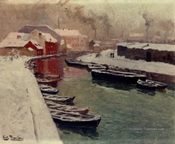 Un Harbo impressionnisme enneigé Norwegian paysage Frits Thaulow river Peinture à l'huile